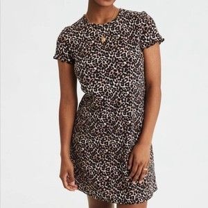 American Eagle Leopard Print Short Sleeve Dress, Small